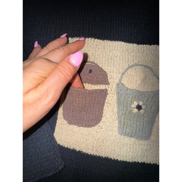 Vintage Black Knit Bucket Bag Sweater Cute Pockets Small Preppy Garden Classic - Picture 4 of 10